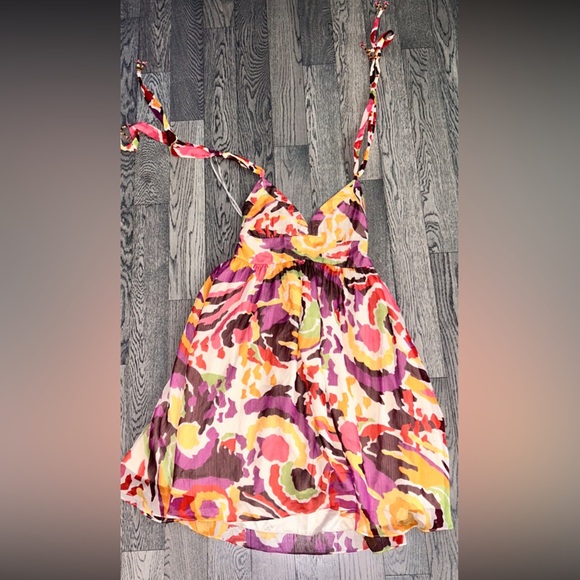 Vintage 70”s style paisley floral swirl halter neck flare mini dress Sz 10 - Picture 2 of 4